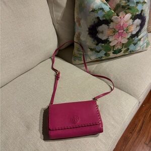 Tory Burch pink leather Marion flap crossbody bag